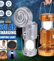 6 in 1 Portable LED Camping Lantern with Fan, Solar Charging Camping Light